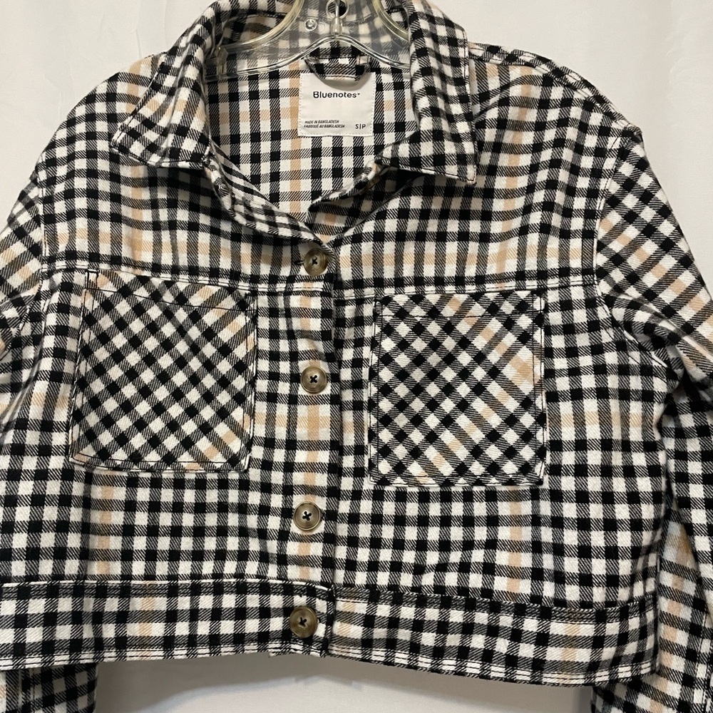 Bluenotes Plaid Cropped Jacket Black and Tan Women’s Small - Picture 3 of 5